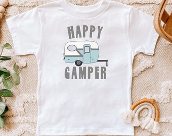 ハッピーキャンパー幼児用シャツ | ヒップスター幼児用Tシャツ | レトロキャンプユニセックスキッズシャツ | リトルキャンパー | キッズアドベンチャーシャツ