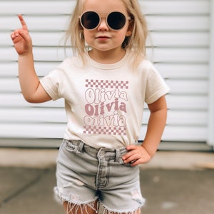 Custom Toddler Name Shirt| Retro Checkered Toddler Shirt|Personalized Name Toddler T-Shirt