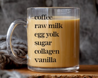 Pro Metabolic Healthy Ingredient List Clear Glass Coffee Cup|Cute Glass Coffee Mug|Gift For Her|Nourishing Coffee Cup|Coffee Lover Gift
