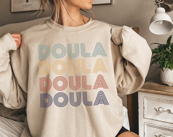 Bluza retro doula|Słodki sweter doula|Pracownik porodowy|Położna|Koszulka doula porodowa|Dumna doula|Koszulka doula poporodowa|Bluza doula porodowa