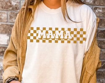 Comfort Colors Checkered Mama Tee|Retro Mama Shirts|Oversized Mom Shirts|Motherhood Shirts|Mama T-Shirt|Mama Tees|Mom Tees|Mom Gift|Trendy