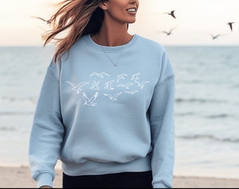 Minimalist Seagulls Pullover Sweatshirt| Beach Sweatshirt|Coastal Crewneck Pullover|1989 Seagulls Sweatshirt|Cute Summer Sweatshirt