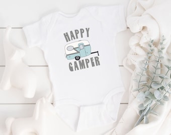 Happy Camper Organic Baby Onesie® |Hipster Baby Onesie®|Unisex Baby Bodysuit|Camping Baby Onesie®|Little Camper Baby|Adventure Onesie®