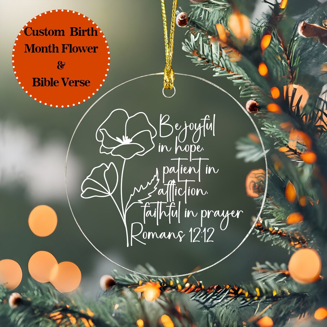 Custom Birth Month Flower and Bible Verse Acrylic Christmas Ornament