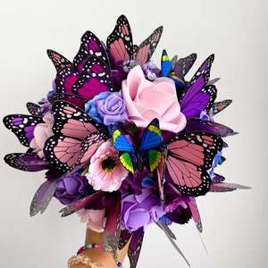 Diy Butterfly Bouquets Handmade Butterfly Flower Material Package Bouquet  With Light String Wedding Decor Gift for Girlfriend 