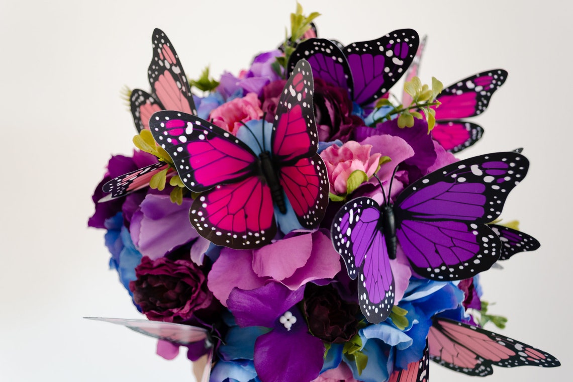 Colorful Bride Bouquet Butterfly Wedding Theme Etsy