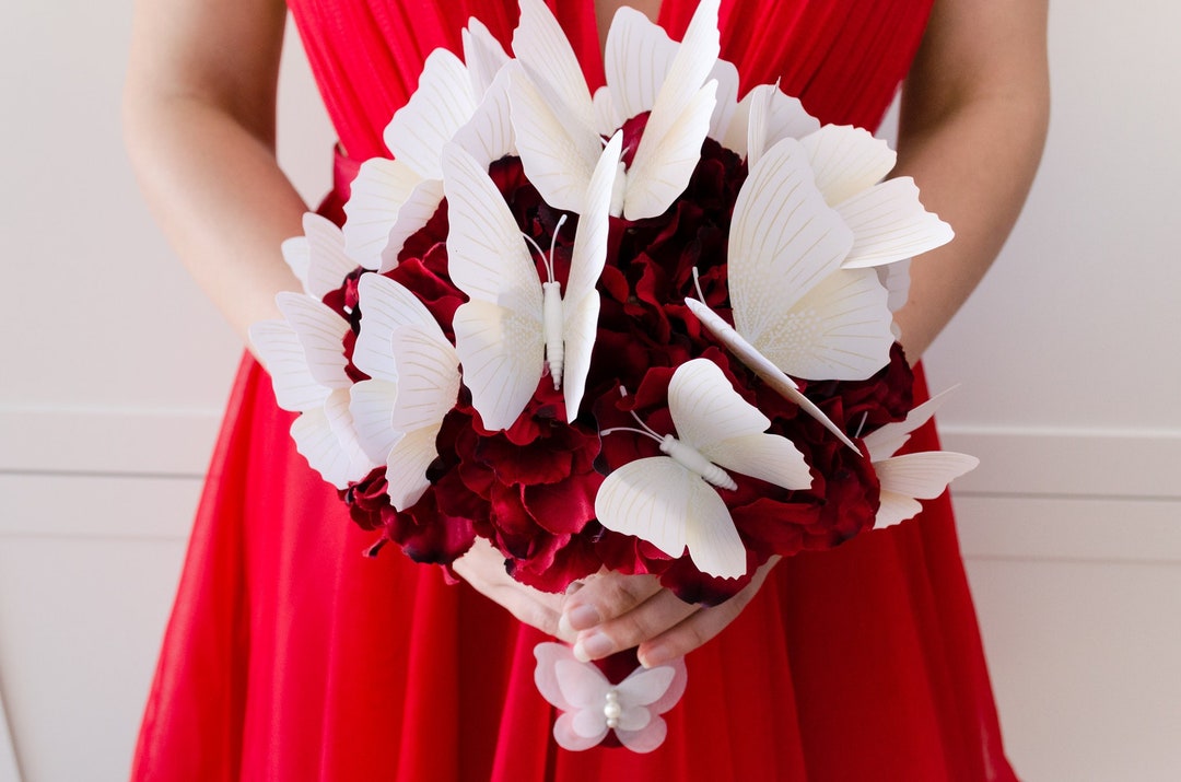 Bridal Bouquet Burgundy Butterfly Wedding Theme Etsy