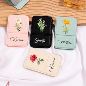 Personalized Compact Mirror, Bridesmaid Gifts, Bridesmaid Proposal, Custom Birth Flower Pocket Mirror, Travel Makeup Mirror, Gift for Her
