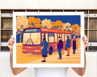 255 Bus (Balham) Limited Edition Giclée Fine Art Print – South West London, SW12, Wandsworth, Streatham Hill, Red Bus, London Bus, Bus art