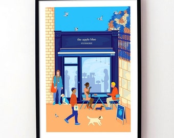 The Apple Blue Patisserie, Balham Limited Edition Giclée Fine Art Print – South West London, SW12, London local Cafe illustration