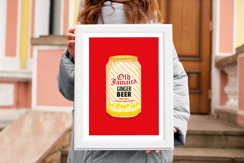 Old Jamaica Ginger Beer Fine Art Print Retro food, Soda Pop Can, Fizzy drink, cornershop food, Uk food, Ginger Beer, drinks gift image 1