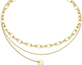 Une Douce Layered Choker Necklace for Women, 14k Gold Plated, 18"