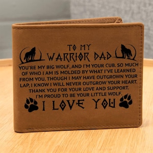Warrior Dad Leather Wallet, Wolf Wallet, Dad Sentimental Gift, Gift for Dad, Gift for Father&#39;s Day, Birthday Gift Idea