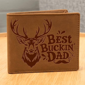 Best Buckin Dad Leather Wallet, Father&#39;s Day Gift, Deer Wallet, Hunting Wallet, Unique Gift for Him, Gift for Grandpa, Birthday Gift Idea