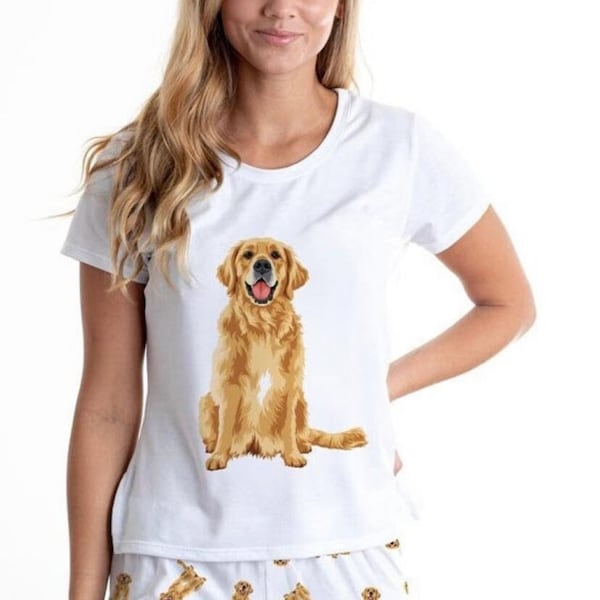 Dog Golden Retriever pajama set with short for women , Golden gift, golden retriever item , Dog pajama , Dog Pjs