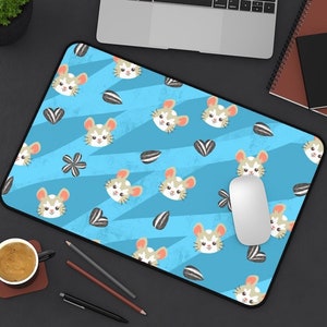 Hamster Desk Mat | Sunflower Seeds and Hammy Design with Hammond from Overwatch Video Game