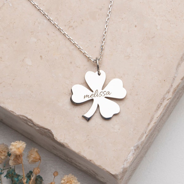 Custom Clover Name Necklaces, Personalized Clover Name Necklace, 925 Silver Clover Necklace, Four Leaf Clover Necklace, Christmas Gift