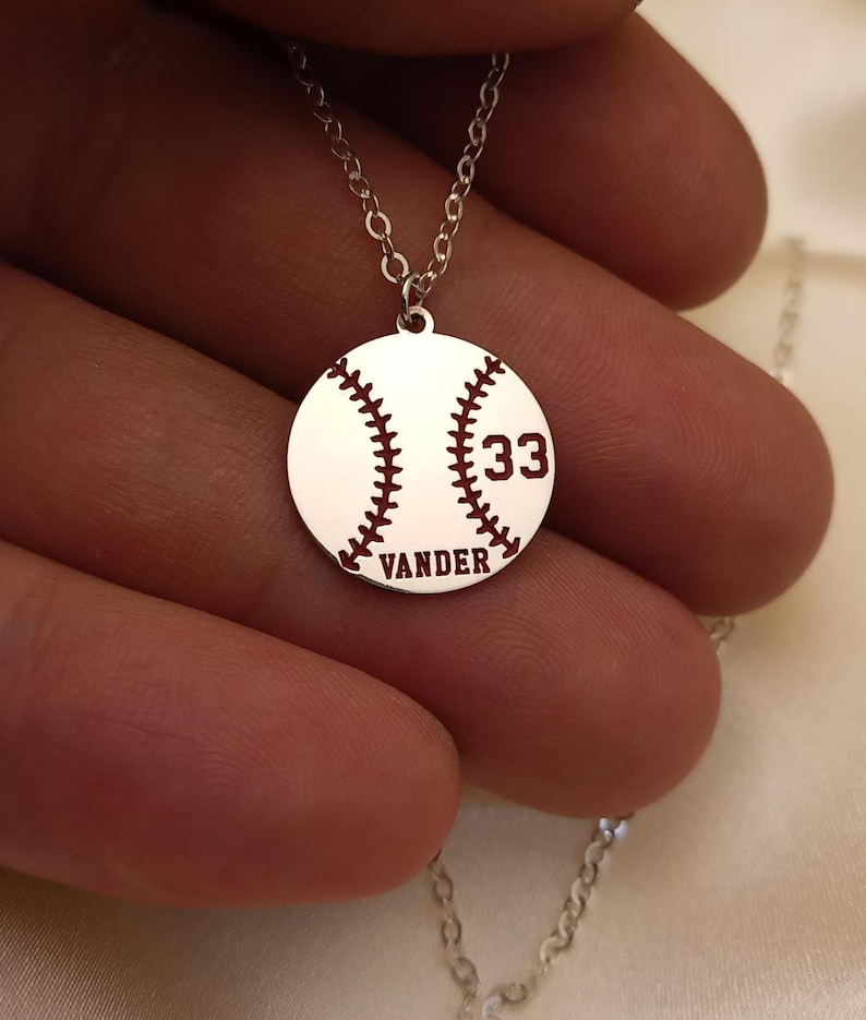 Number Necklace ,Personalized Baseball, Sports Gifts, Number Pendant , Personalized Number, Baseball Silver Necklace, Baseball Gift, Sport image 4