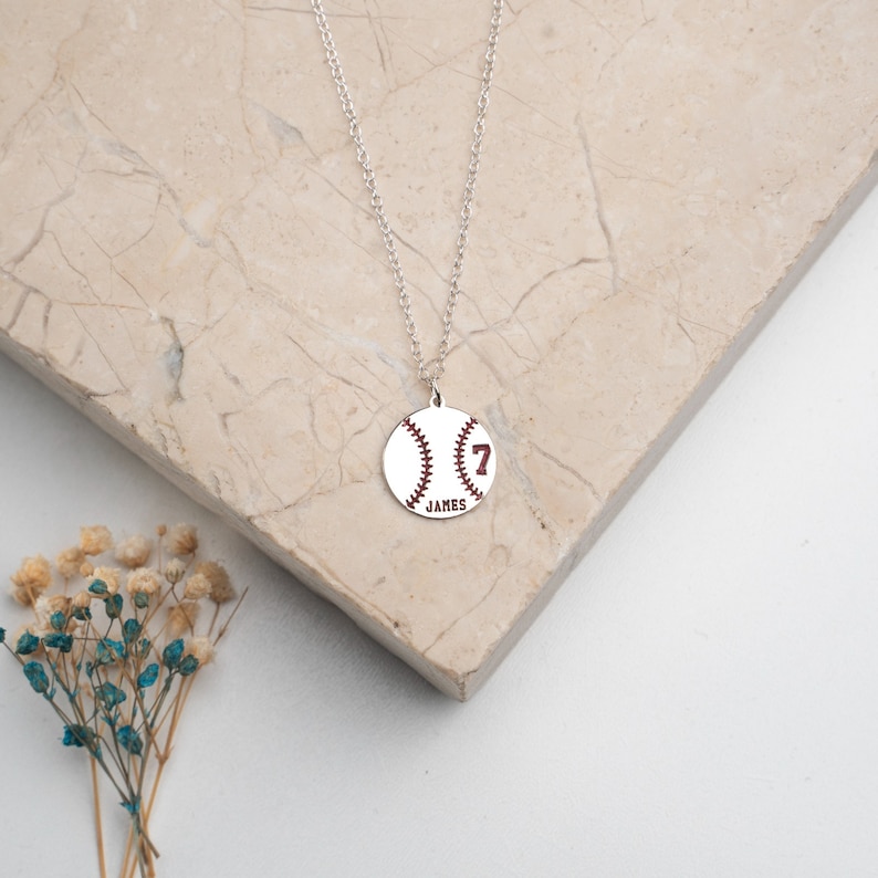 Number Necklace ,Personalized Baseball, Sports Gifts, Number Pendant , Personalized Number, Baseball Silver Necklace, Baseball Gift, Sport image 6
