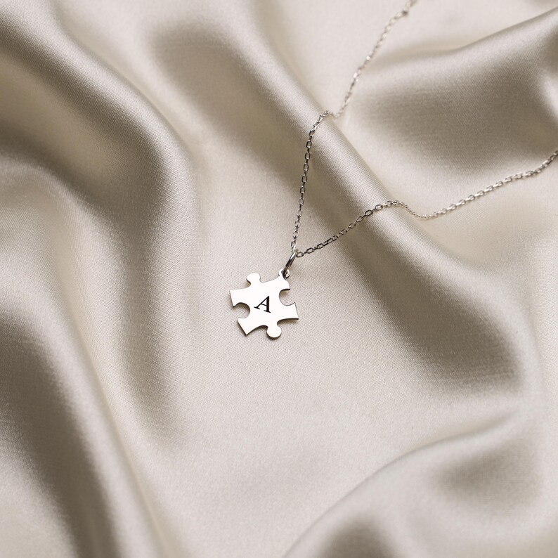 Personalized Puzzle Necklace With Initial, Custom Initial Puzzle Piece