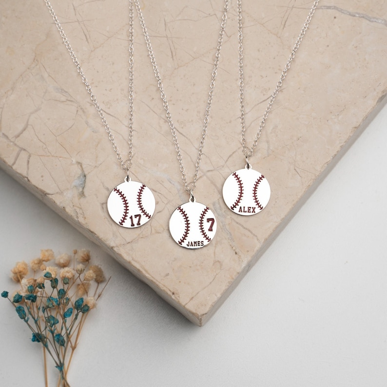 Number Necklace ,Personalized Baseball, Sports Gifts, Number Pendant , Personalized Number, Baseball Silver Necklace, Baseball Gift, Sport image 1