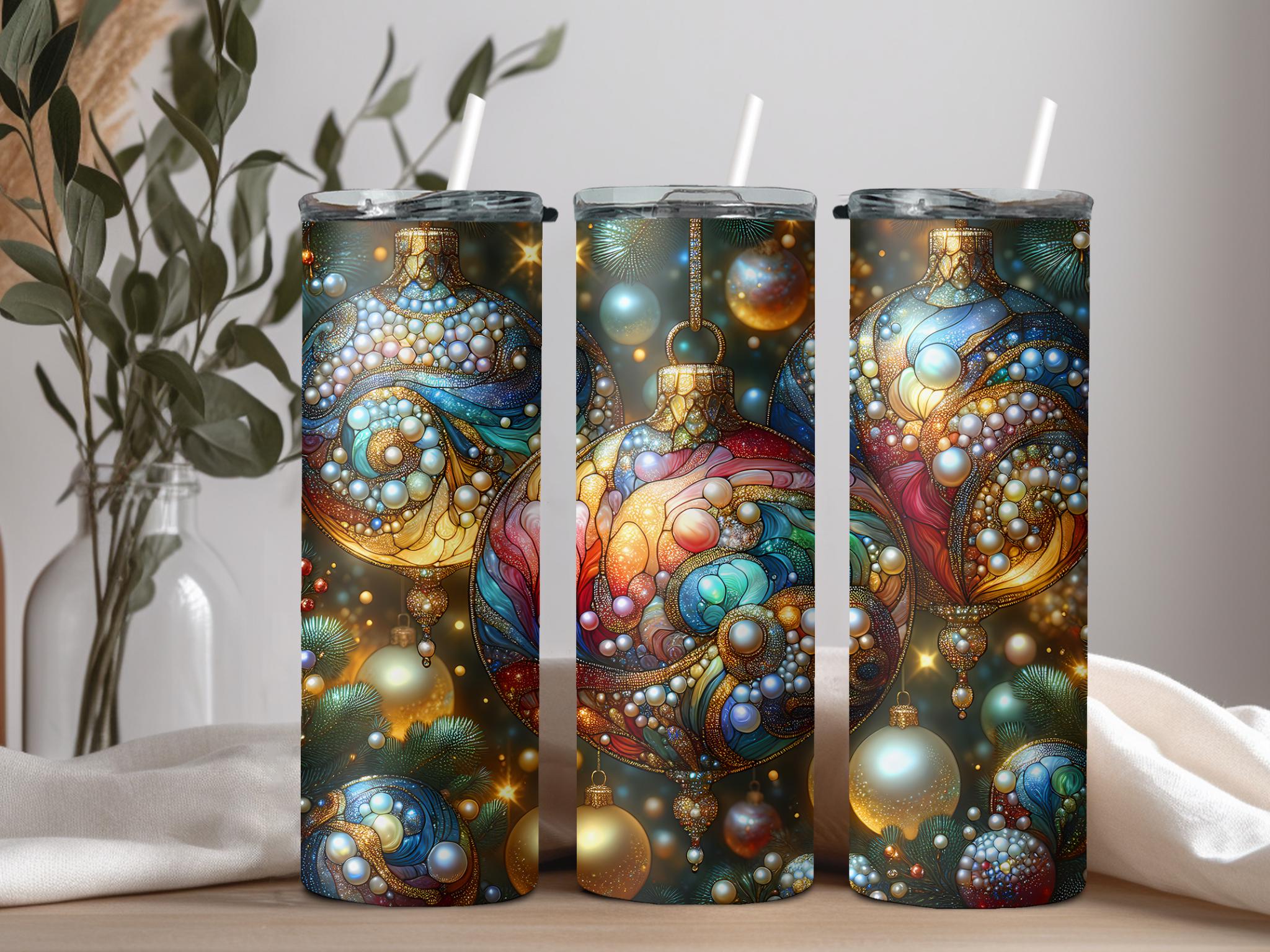 Happy Holidays, Colorful Holiday Ornaments, Sublimated, 20 Ounce