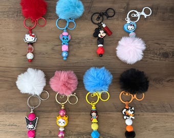 Character Silicone Bead Keychain – Fun Collectible Pom Pom Keyring