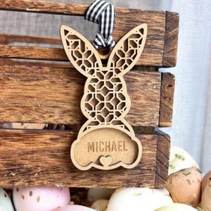 Personalized Easter Basket Tags, Custom Easter Basket Tags, Wooden Rattan Easter Name Tags, Bunny Tags, Easter Party Favor, Kids Name Tag