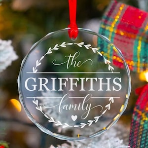 Personalized Family Ornament, Wreath Family Keepsake, Laser Engrave Ornament, Custom Name Glass Ornament, 2024 Family Ornament