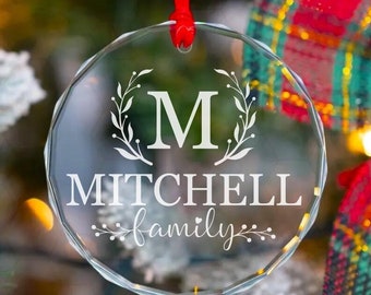 2024 Custom Family Ornament, Wreath Family Keepsake, Laser Engrave Ornament, Custom Name Glass Ornament, Family Name Ornament, Realtor Gift