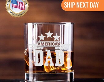 American Dad Whiskey Glass, Dad Gift Bourbon Glass, Father&#39;s Day Gift, Gift for him, Military Gift, Retirement Gift, USMC Present, 45 47