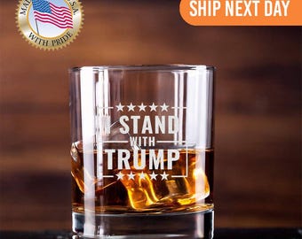 Donald Trump American Flag Whiskey Glass, MAGA Bourbon Glass Trump Whiskey, Trump Gift, Presidency 2024, Laser Engrave 45 47 Trump President