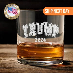 Trump 24 Distressed Whiskey Glass, MAGA Bourbon Glass Trump Whiskey, Trump Gift, Presidency 2024, Laser Engrave, Holiday Gift