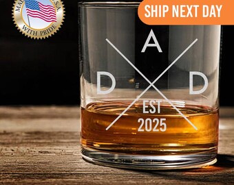 Vaso de whisky para papá, vaso de bourbon para regalo de papá, regalo para papá primerizo, vaso de roca para papá, regalo del día del padre para él, regalo de hijo a padre