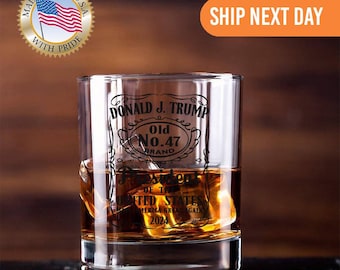 Donald Trump President Whiskey Glass, MAGA Bourbon Glass Trump Whiskey, Trump Gift, Presidency 2024, Laser Engrave 45 47 Trump President