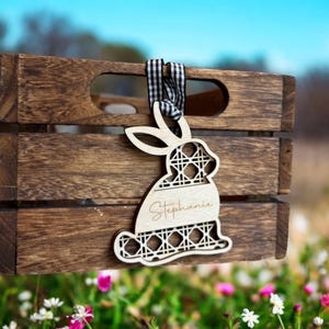 Modern Easter Basket Tags, Custom Easter Basket Tags, Wooden Rattan Easter Name Tags, Bunny Tags, Easter Party Favor, Kids Name Tag