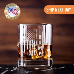 Donald Trump American Flag Whiskey Glass, MAGA Bourbon Glass Trump Whiskey, Trump Gift, Presidency 2024, Laser Engrave 45 47 Trump President
