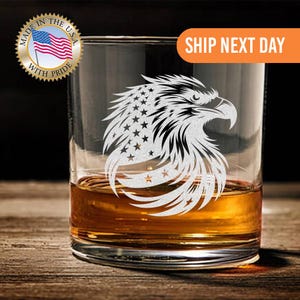 American Eagle Whiskey Glass, MAGA Bourbon Glass Trump Whiskey, Trump Gift, American Flag Glass, Laser Engrave 45 47 Trump President