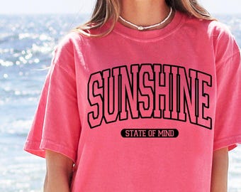 Sunshine State of Mind Puff Print T Shirt, Summer Comfort Colors Shirt, Vacation T Shirt, Summer Vibes,Tropical Vacation Tee, Kids and Adult
