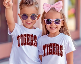 Youth Tigers Varsity T Shirt, Maroon Tigers T Shirt, Kid's Tiger Game Day Shirt, Unisex Tigers Football Spirit Shirt, Comfort Colors