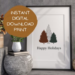 Happy Holidays Art Print | Christmas Tree Art | Christmas Wall Art | Seasonal Decor | Minimalistic Wall Art | Holiday Print