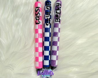Custom Epoxy CHECKERED Glitter Gel Pens | InkJoy Gel Pens | Refillable | READ DESCRIPTION