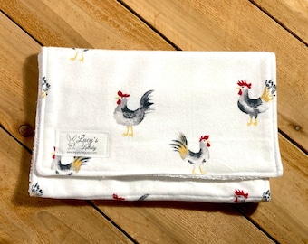 Burp Cloth-ROOSTER-Handmade | Flannel | Baby Shower Gift | Gender Neutral | Chickens | Farm | Western | Terry Cloth | Burp Rag | Unique