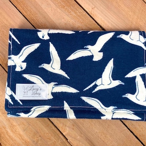 Burp Cloth-SEAGULLS-Handmade | Flannel | Navy Blue | Baby Shower Gift | Seagulls | Birds | Beach | Gender Neutral | Burp Rag | Nautical