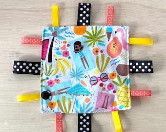 Beach Party Crinkle Tag Toy: Baby Sensory Ribbon Toy