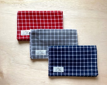 Burp Cloth - SIMPLE PLAID | Handmade | Multiple Colors Available | Blue | Gray | Red | Neutral | Baby Shower Gift | Flannel & Terry Cloth