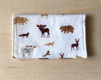 Burp Cloth - WHITE FOREST ANIMALS | Bears | Moose | Deer | Fox | Eagles | Handmade | Flannel & Terry Cloth | Baby Boy Gift | Baby Shower