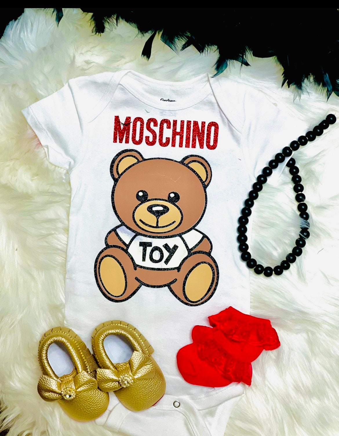 Moschino Light Blue Babygrow For Baby Boy With Teddy Bear E Print  ボディスーツ＆セットアップ