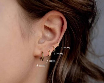 Sterling Silver Small Huggie Hoop Earrings | Open Hoop Earring | Silver Gold Rose Gold | 5mm 6mm 7mm 8mm