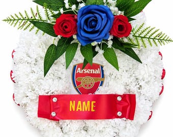 Personalised Arsenal Funeral Wreath | Football Tribute Flowers | Dad Brother Son Memorial | Artificial Flower Heart | Red White Tribute UK